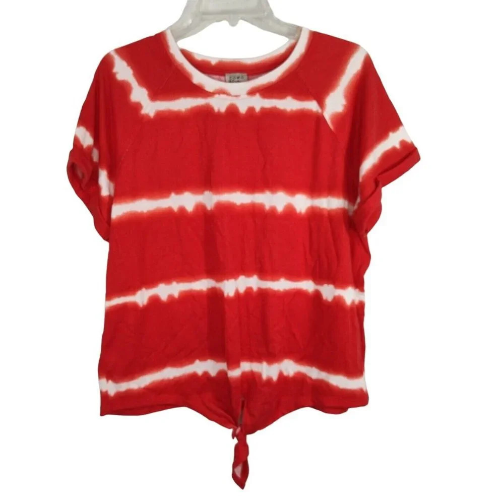 Como Vintage Red-Orange Tie Front Top Women Size M Short Sleeve